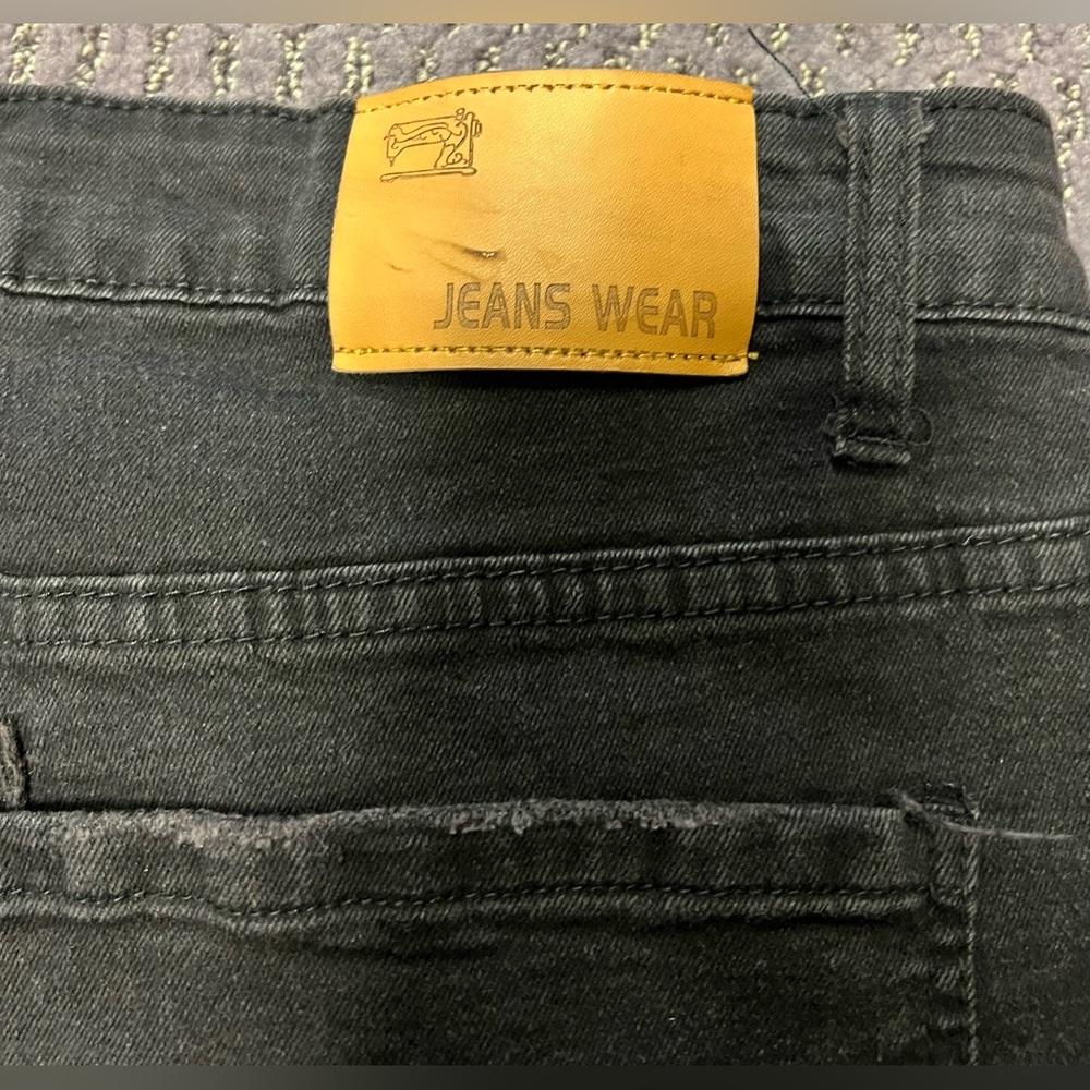 Black Rockstar Distressed Baggy Denim Men’s Jeans with Star Patches Size 40 - Picture 7 of 16